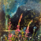 Krzysztof Gocek, Pejzaz z kwiatami, 2014-2019, olej, akryl, płótno na płycie 24 x18 cm